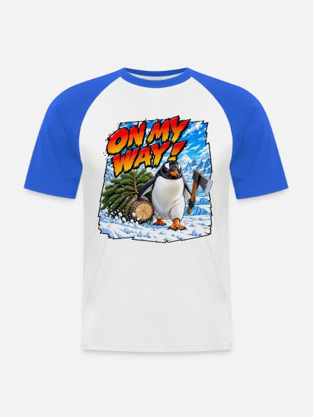 Bin unterwegs! Gentoo-Pinguin - Männer Baseball-T-Shirt - Weiß/Royalblau
