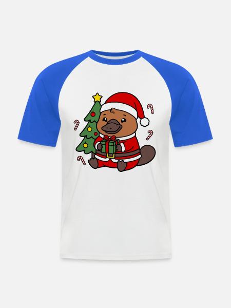 Süßes Kawaii-Schnabeltier-Weihnachtsbaumgeschenk - Männer Baseball-T-Shirt - Weiß/Royalblau