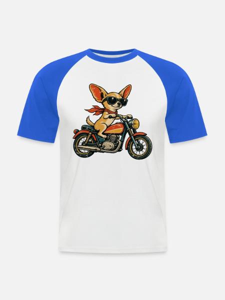 Chihuahua on Tour - Männer Baseball-T-Shirt - Weiß/Royalblau