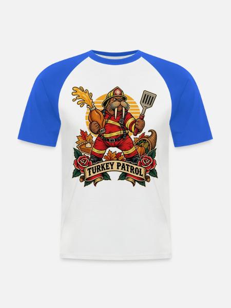 Thanksgiving Truthahn Walross Feuerwehrtrupp - Männer Baseball-T-Shirt - Weiß/Royalblau