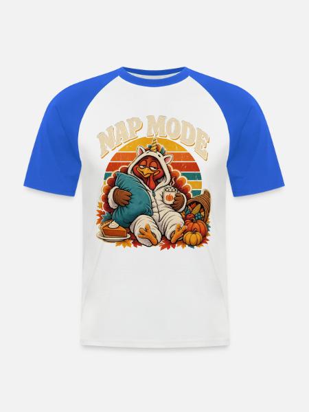 Thanksgiving-Truthahn Nap Mode Eltern - Männer Baseball-T-Shirt - Weiß/Royalblau