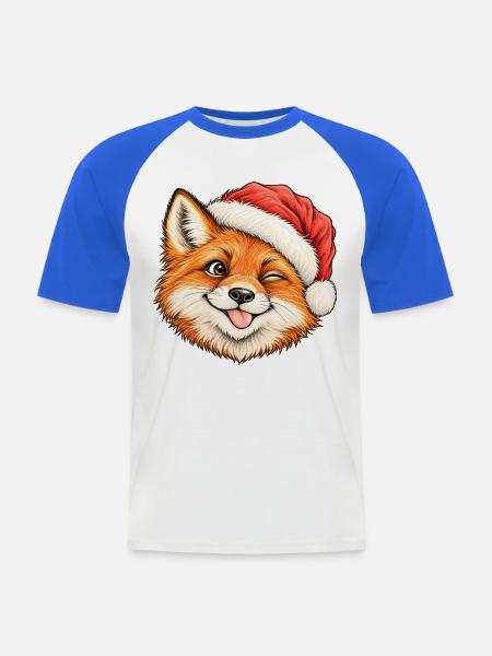 Niedlicher Zwinkernder Fuchs Winterferienwald - Männer Baseball-T-Shirt - Weiß/Royalblau