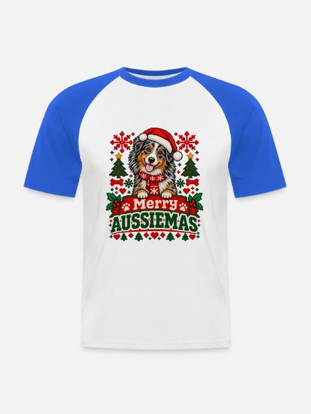 Australian Shepherd - Weihnachten - Männer Baseball-T-Shirt - Weiß/Royalblau