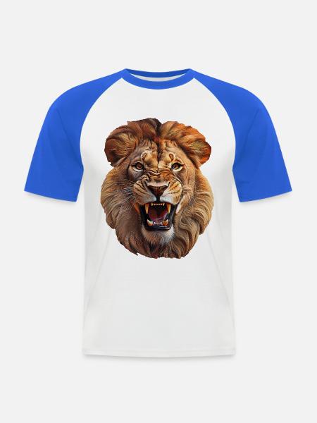 Löwe - Männer Baseball-T-Shirt - Weiß/Royalblau