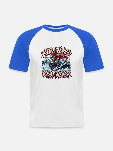 Skelett-Snowboarder fährt Hard Rest Never - Männer Baseball-T-Shirt - Weiß/Royalblau