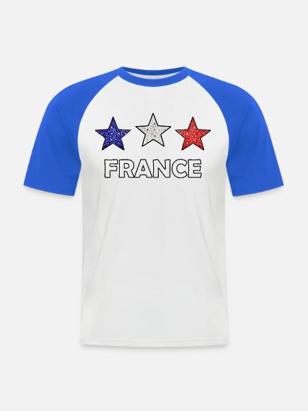 Glitzer Sterne Frankreich Flagge - Männer Baseball-T-Shirt - Weiß/Royalblau