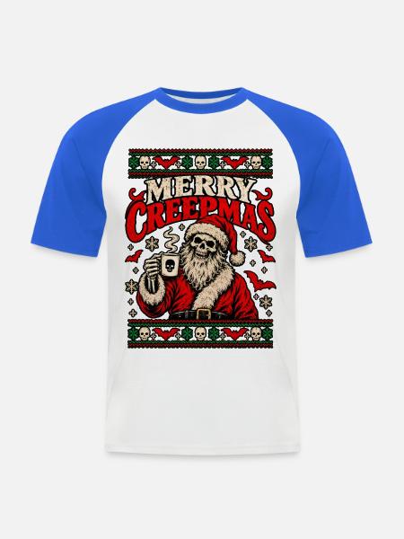Merry Creepmas Skull Santa Tee - Männer Baseball-T-Shirt - Weiß/Royalblau