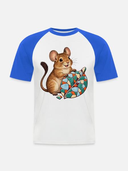 Fröhlicher Degu mit buntem Frostmosaikblatt - Männer Baseball-T-Shirt - Weiß/Royalblau