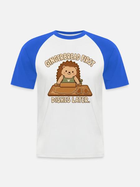 Igel beim Lebkuchenbacken - Männer Baseball-T-Shirt - Weiß/Royalblau