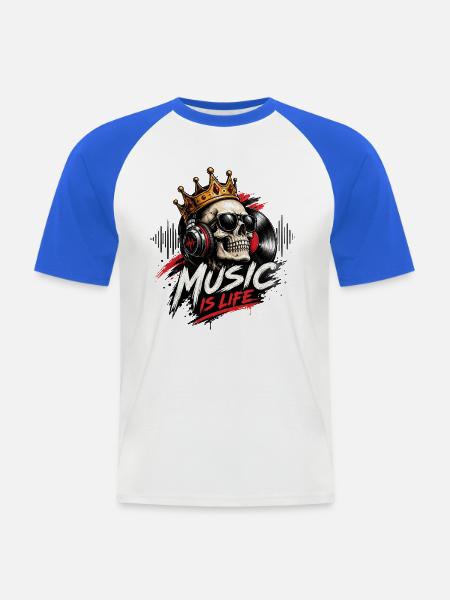 Totenkopfkronen-Musik ist Leben - Männer Baseball-T-Shirt - Weiß/Royalblau