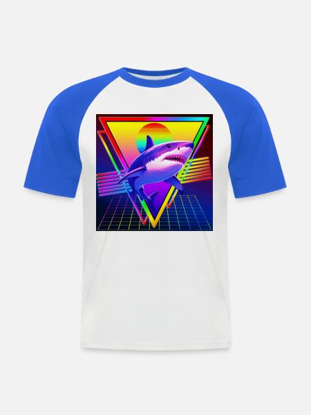 RETRO HAI-VAPORWAVE - Männer Baseball-T-Shirt - Weiß/Royalblau