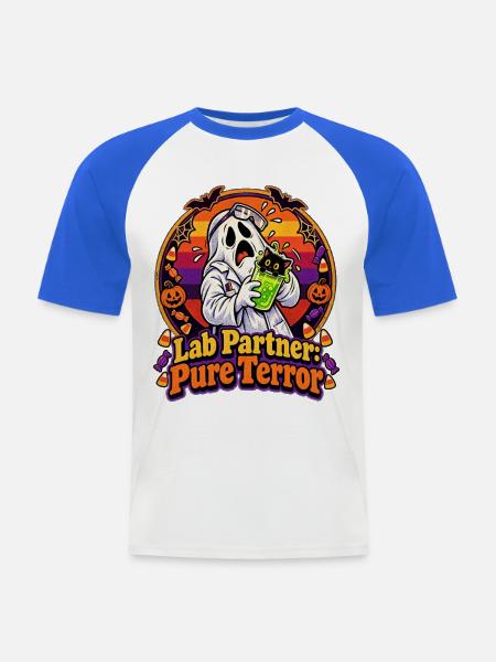 Halloween-College-Geist als Laborpartner - Männer Baseball-T-Shirt - Weiß/Royalblau