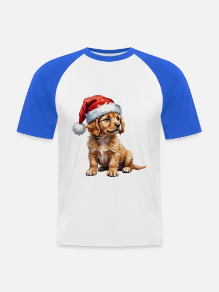 Süßer Welpe mit Weihnachtsmütze - Männer Baseball-T-Shirt - Weiß/Royalblau