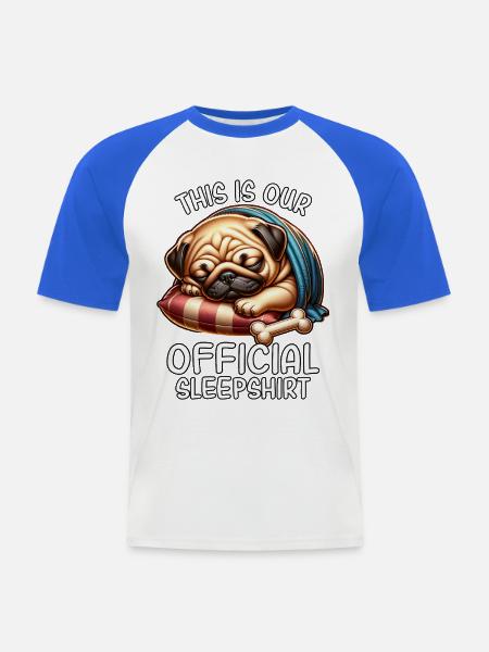 Lustiges Mops Schlafshirt - Männer Baseball-T-Shirt - Weiß/Royalblau