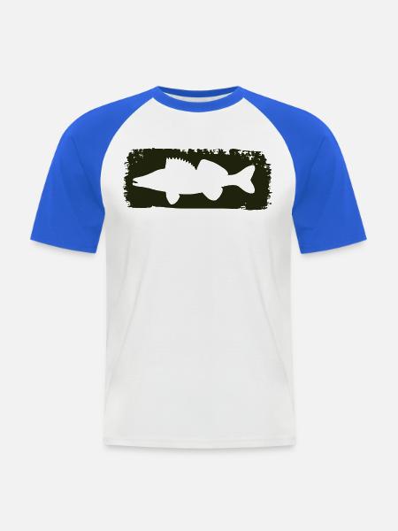 Zander im Farbstrich - grün - Männer Baseball-T-Shirt - Weiß/Royalblau
