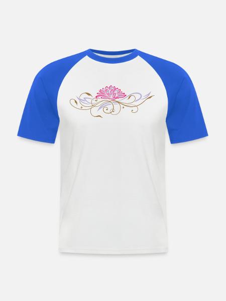 Filigree lotus with ornaments - Men's Baseball T-Shirt - white/royal blue