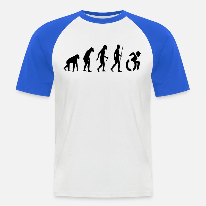 Evolution Rollstuhl. Die Rollstuhl-Evolution * - Männer Baseball-T-Shirt - Weiß/Royalblau
