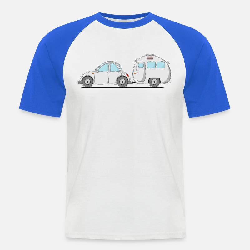 Auto mit Wohnwagen Grau - Männer Baseball-T-Shirt - Weiß/Royalblau
