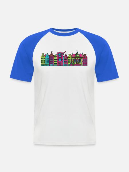 Gdaziger Stadtschirm Neptun-Brunnen-Kunst - Männer Baseball-T-Shirt - Weiß/Royalblau