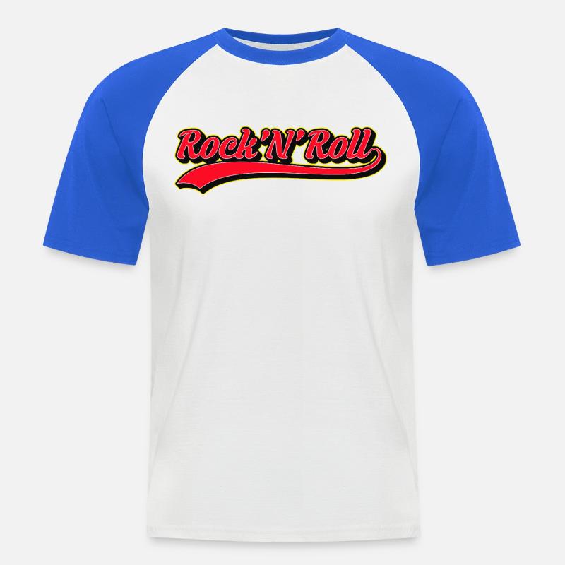 Rock 'N' Roll Retro Script Logo - Männer Baseball-T-Shirt - Weiß/Royalblau