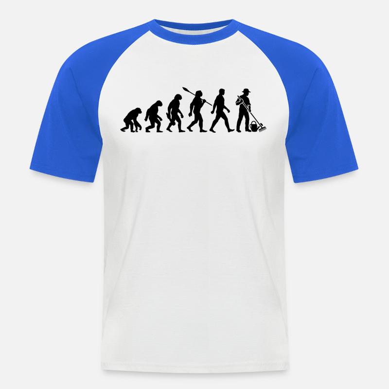 Evolution - Gärtner - Garten - Gartenarbeit - Männer Baseball-T-Shirt - Weiß/Royalblau