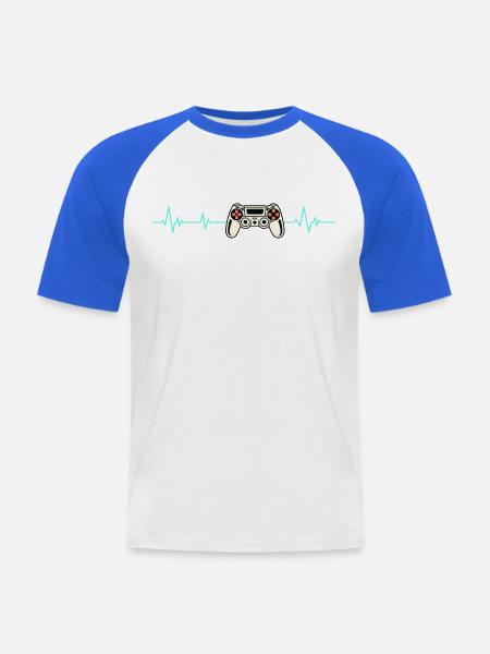 Herzschlag Gaming-Controller - Männer Baseball-T-Shirt - Weiß/Royalblau