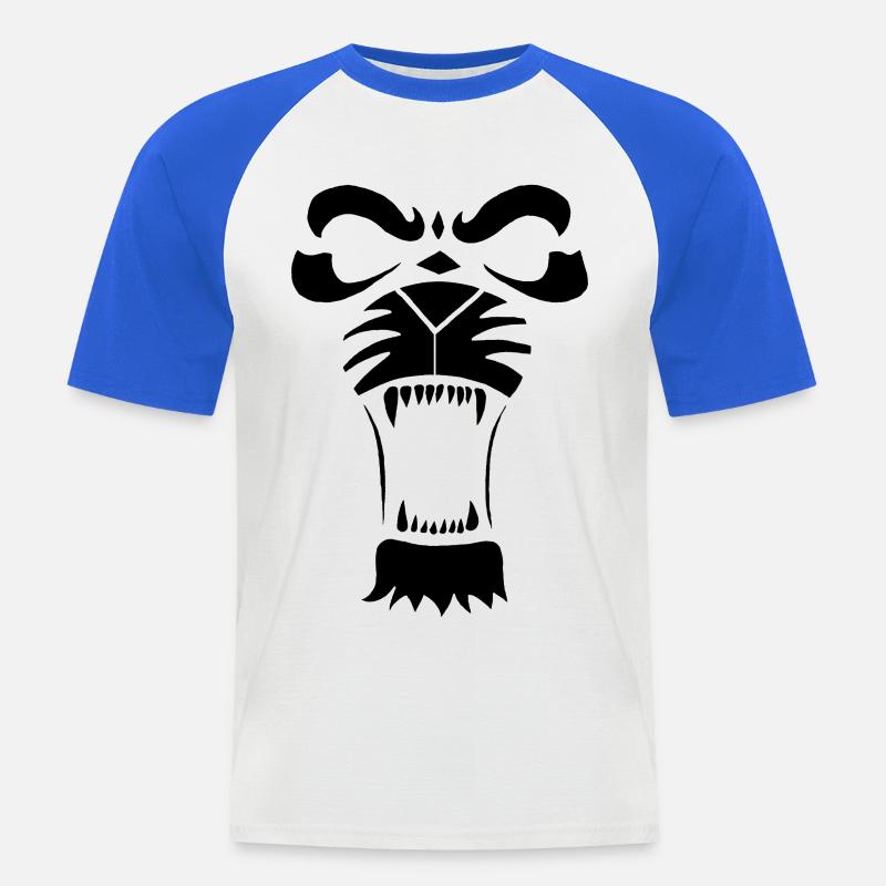 Raublöwe oder Tiger (Schwarz) - Männer Baseball-T-Shirt - Weiß/Royalblau