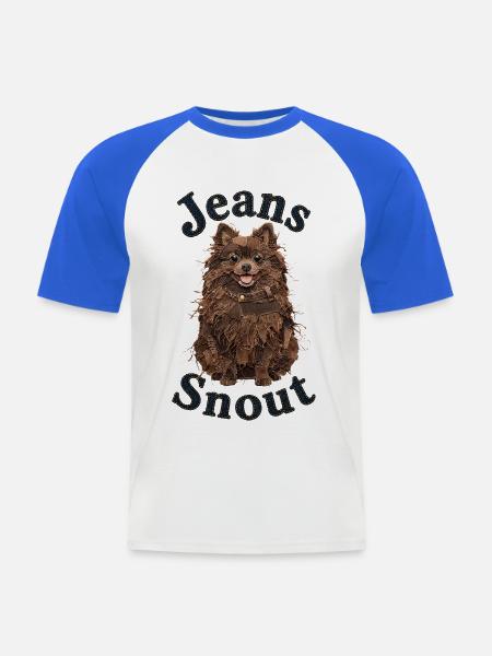 Brauner Spitz im Jeansflicken-Stil - Männer Baseball-T-Shirt - Weiß/Royalblau