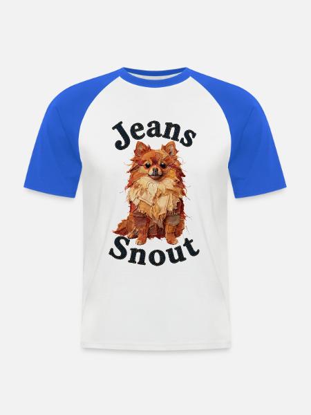 Orangener Spitz im Jeansflicken-Stil - Männer Baseball-T-Shirt - Weiß/Royalblau