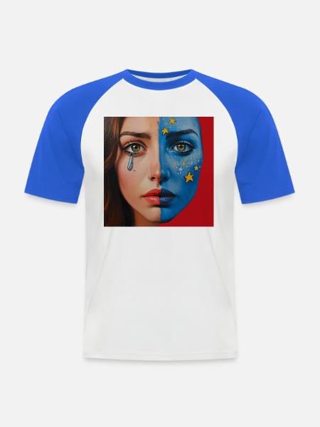 Cosmic Tears – Halbgesicht Kunstportrait - Männer Baseball-T-Shirt - Weiß/Royalblau