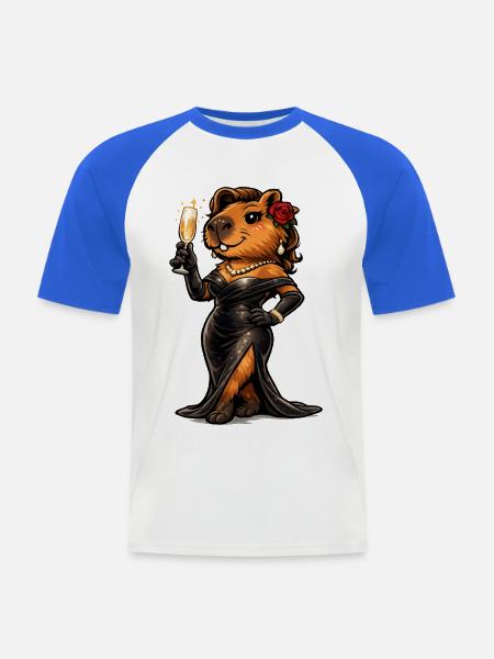 Capybara Dame im Abendkleid mit Schaumwein - Männer Baseball-T-Shirt - Weiß/Royalblau