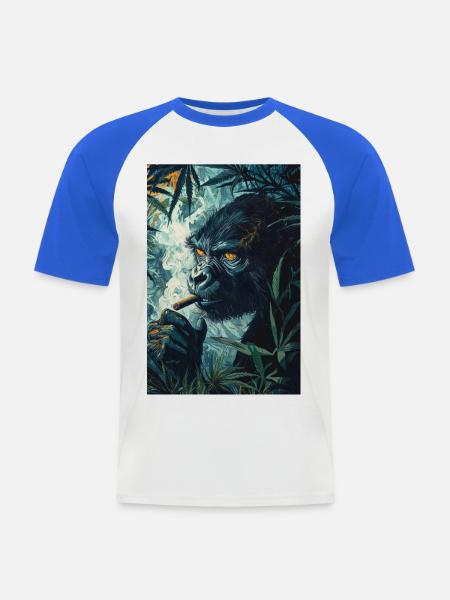Dschungelgorilla mit Zigarettenrauch - Männer Baseball-T-Shirt - Weiß/Royalblau