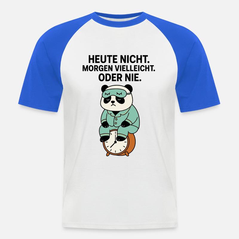 Panda im Pyjama auf Wecker - Männer Baseball-T-Shirt - Weiß/Royalblau