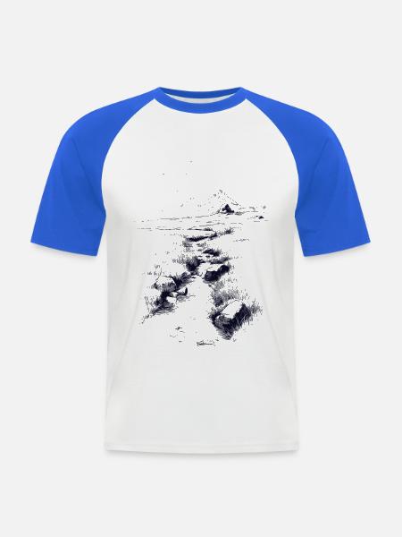 Nachtlandschaft am Bergsee - Männer Baseball-T-Shirt - Weiß/Royalblau