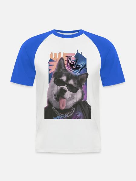 König Hund Neon Streetwear - Männer Baseball-T-Shirt - Weiß/Royalblau