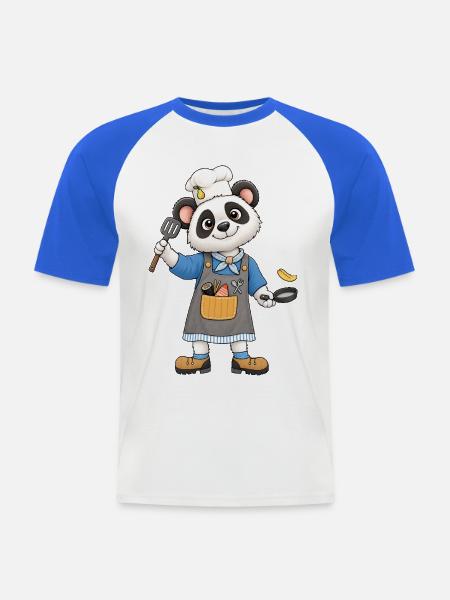 Lustiger Panda Koch mit Kochmütze - Männer Baseball-T-Shirt - Weiß/Royalblau