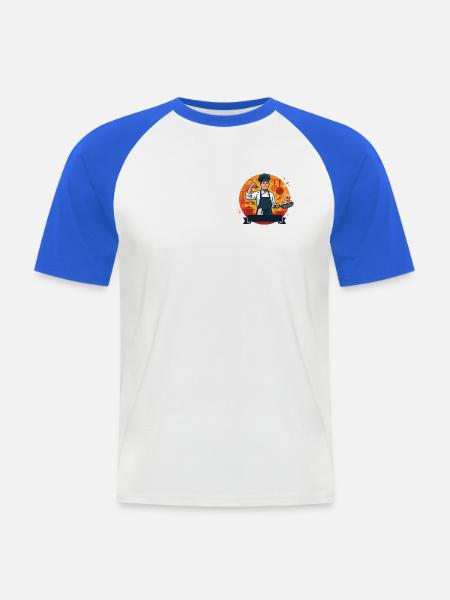 Fiery Chef: Dynamische Küche - Männer Baseball-T-Shirt - Weiß/Royalblau