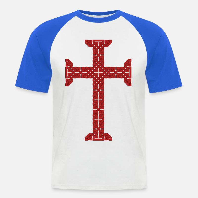 Tempelriddarkorset - Kortärmad basebolltröja herr - vit/kungsblå