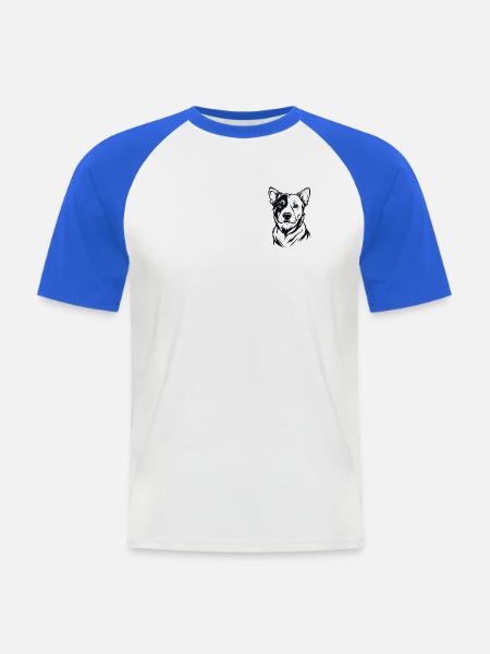 Zweifarbiges Hundeporträt Blauaugen - Männer Baseball-T-Shirt - Weiß/Royalblau