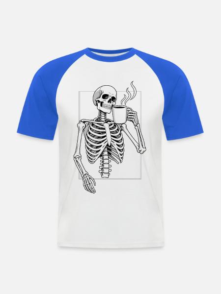 Skelett mit Morgenkaffee - Männer Baseball-T-Shirt - Weiß/Royalblau
