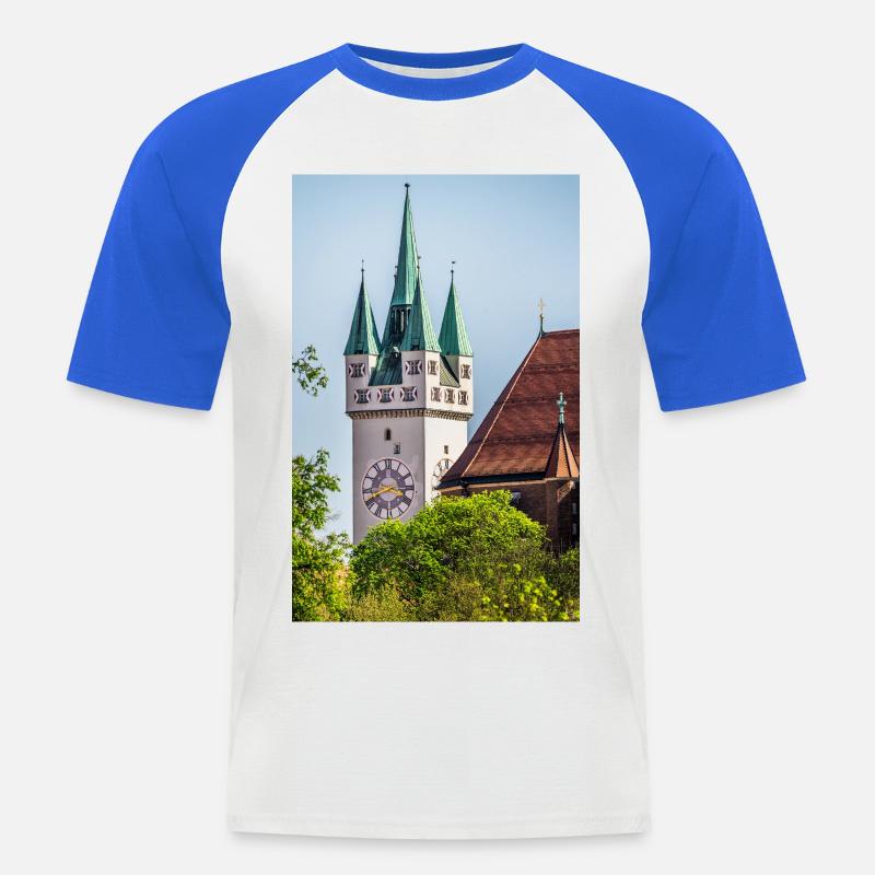 Straubing torre della città - Maglia da baseball a manica corta da uomo - bianco/blu royal