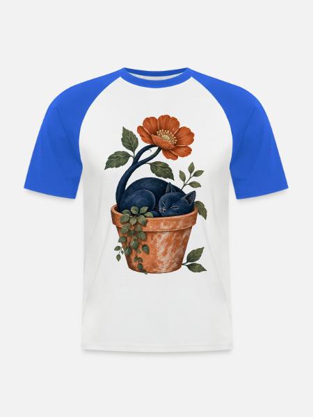 Schlafende Katze im Garten - Männer Baseball-T-Shirt - Weiß/Royalblau