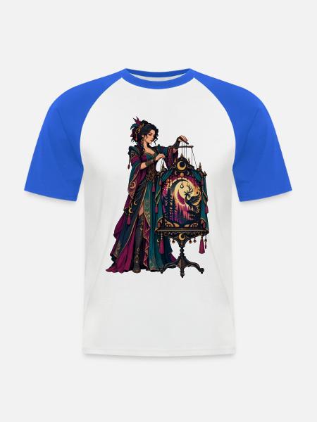 Schattenbühnen-Erzählerin im Mondlicht - Männer Baseball-T-Shirt - Weiß/Royalblau