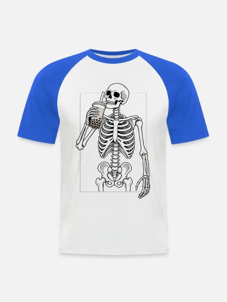 Bubble Tea Pause mit Skelett - Männer Baseball-T-Shirt - Weiß/Royalblau