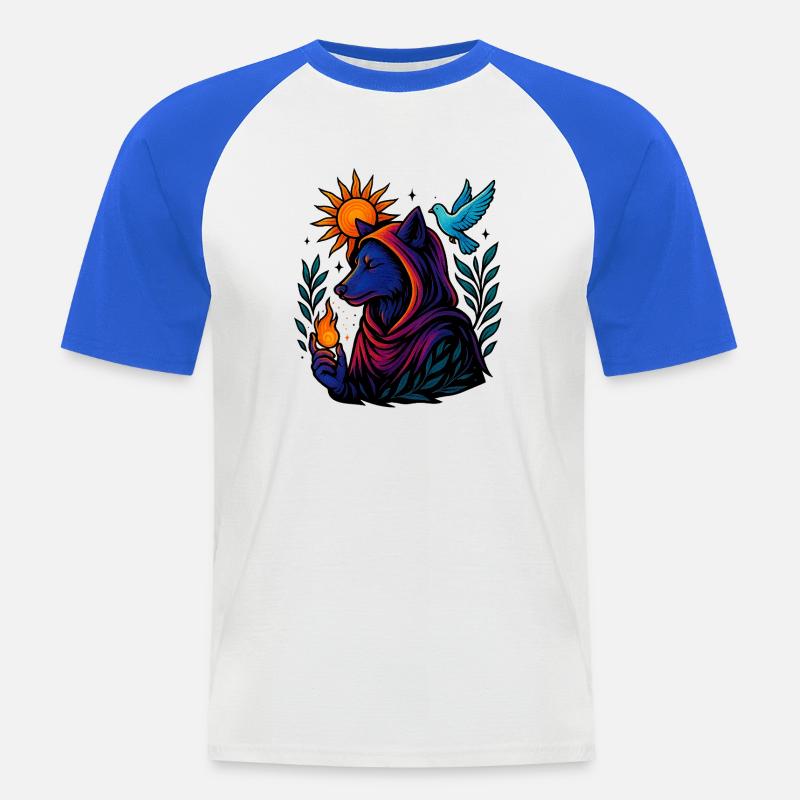 Flamme des Geistes – Kosmische Wolfskunst - Männer Baseball-T-Shirt - Weiß/Royalblau