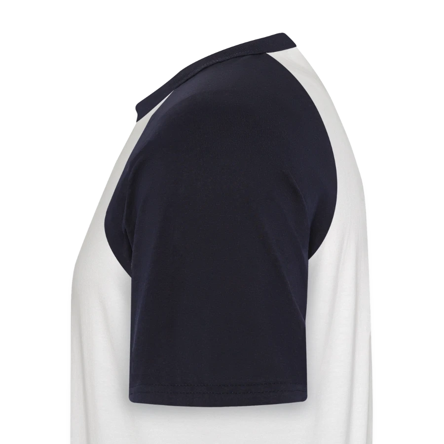 Pisa badge on a men's baseball t-shirt, white/navy, left