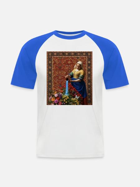 Renaissance-Dame streut Blumen - Männer Baseball-T-Shirt - Weiß/Royalblau