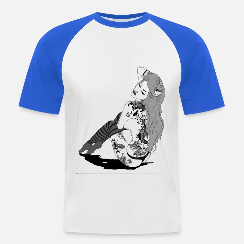 882EB5CC 391F 4E34 A595 06EB4ADAD40E - Männer Baseball-T-Shirt - Weiß/Royalblau