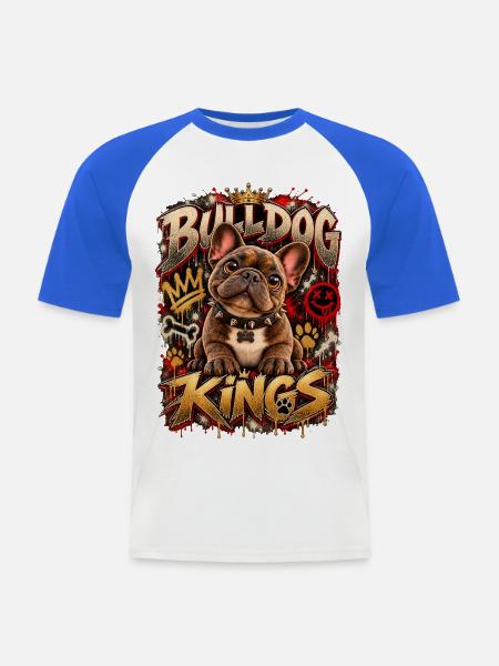 Bulldog Kings Graffiti-Thron - Männer Baseball-T-Shirt - Weiß/Royalblau