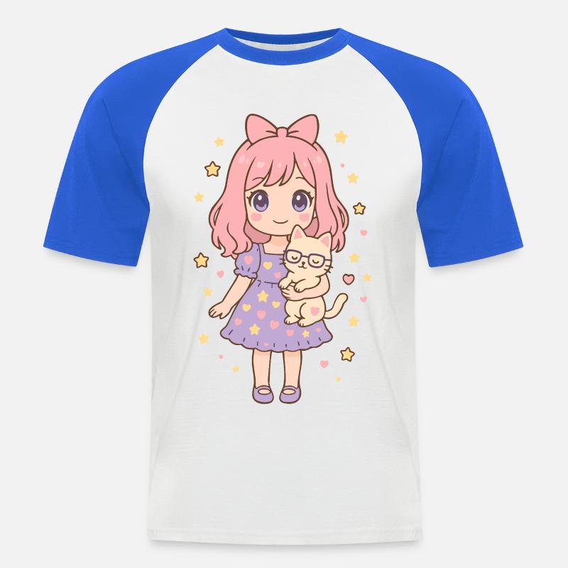 Kleines Mädchen mit Katze von Helfspawn - Männer Baseball-T-Shirt - Weiß/Royalblau